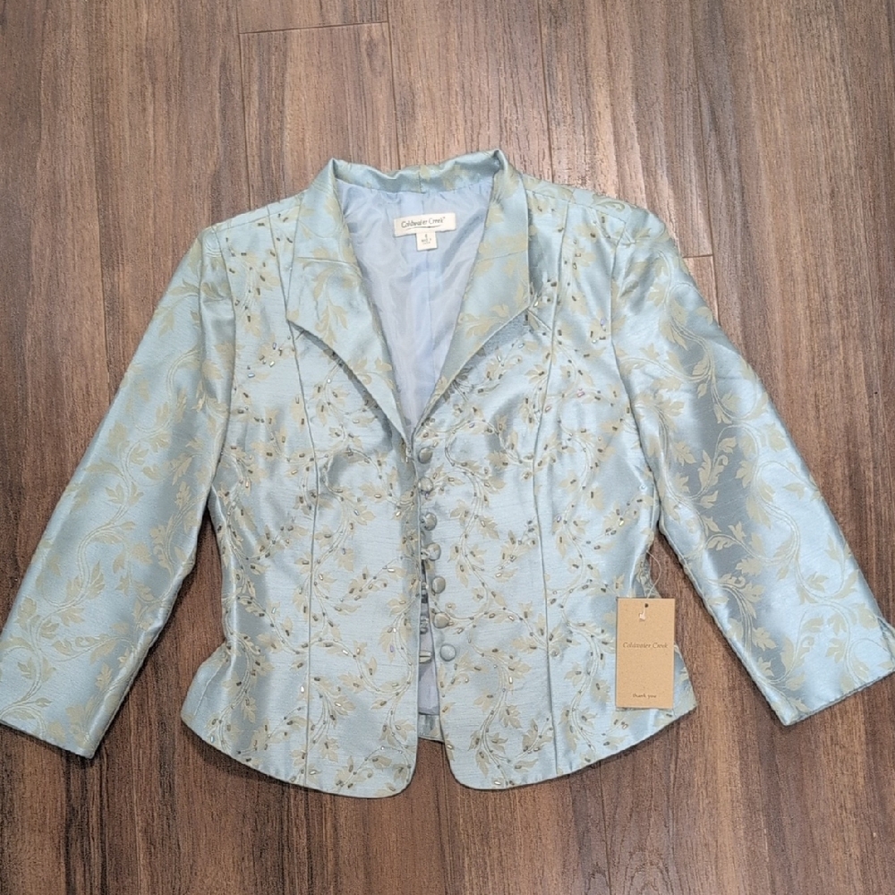 Coldwater Creek Light Blue Floral Women's Blazer beaded